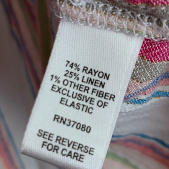 Cato Women's Blouse Size XS Linen Blend Stripes Ruffle Flare Sleeves - Picture 4 of 5